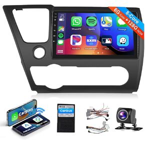 8 Core 6G+128G Car Stereo Radio for Honda Civic 2013-2017 with Wireless CarPlay/Android Auto/DSP/46EQ/9 1280 * 720P IPS Touchscreen/BT 5.0/GPS/WiFi/4G/MirrorLink/AHD Backup Camera