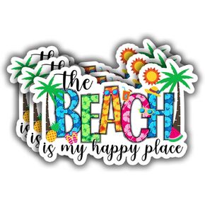 (3 pcs) The Beach is My Happy Place Sticker Funny Ocean Life Tumbler Decal Sticker for Kindle Laptop Water Bottle Phone Hard Hat Vinyl Decal - 3x2"