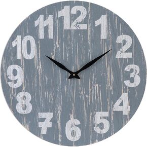 24-Inch Wood Silent Non-Ticking Gray Rustic Farmhouse Battery Operated Large Decorative Wall Clock with Arabic Numerals