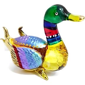 Tiny 1¼" Multicolor Sitting Duck Figurine - Miniature Hand Blown Painted Glass Ducks Geese Swans Waterfowl Bird Colorful Crystal Decorative Collectible Figurines Décor Gifts