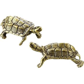 2 Packs Brass Miniature Turtle Statue, Lucky Feng Shui Turtle Figurines, Vintage Sculptures for Home Decor, Table Centerpieces, and Prosperity, Gift Collection