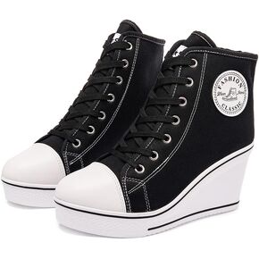 Mei MACLEOD Women's Canvas Shoes High Heel Wedge Sneakers High Top Sneakers Casual Lace Up Shoes for Teen Girls College Student