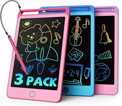 tekfun 2 حزمة كمبيوتر لوحي للكتابة LCD للأطفال، 10 بوصة أزرق + وردي لوحة رسم لوحة رسم قابلة لإعادة الاستخدام مع حبل، ألعاب تعليمية للأطفال الصغار هدية عيد ميلاد للأولاد والبنات من عمر 3-12 عامًا in Kuwait