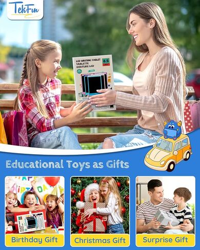 tekfun 2 حزمة كمبيوتر لوحي للكتابة LCD للأطفال، 10 بوصة أزرق + وردي لوحة رسم لوحة رسم قابلة لإعادة الاستخدام مع حبل، ألعاب تعليمية للأطفال الصغار هدية عيد ميلاد للأولاد والبنات من عمر 3-12 عامًا in Kuwait