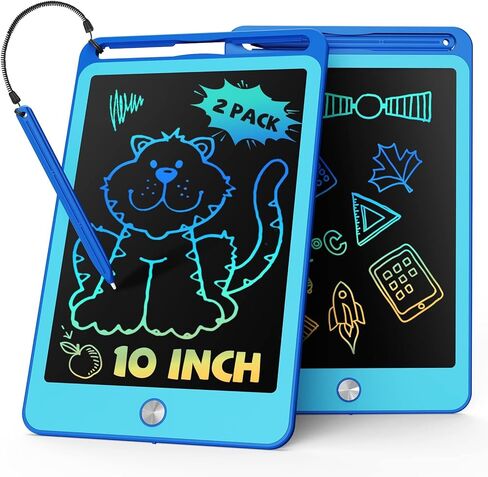 tekfun 2 حزمة كمبيوتر لوحي للكتابة LCD للأطفال، 10 بوصة أزرق + وردي لوحة رسم لوحة رسم قابلة لإعادة الاستخدام مع حبل، ألعاب تعليمية للأطفال الصغار هدية عيد ميلاد للأولاد والبنات من عمر 3-12 عامًا in Kuwait