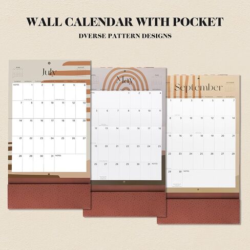 تقويم حائط Cabbrix 2024-2025 مع جيب، تقويم حائط بوهو 2024-2025 من الآن إلى يوليو 2025، 25.5 بوصة × 14.2 بوصة، تقويم حائط شهري كبير للبقالة أو قائمة التسوق، التنظيم والتخطيط in Kuwait