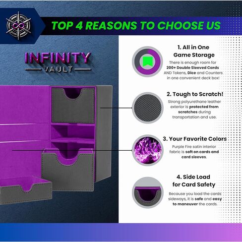 Infinity Vault Sideloader 200 - صندوق ذو سطح مزدوج مع صينية نرد - مصمم لحماية أكثر من 200 بطاقة ذات أكمام مزدوجة - صندوق سطح قائد MTG رائع مع صواني بطاقات تحميل جانبية واسعة in Kuwait