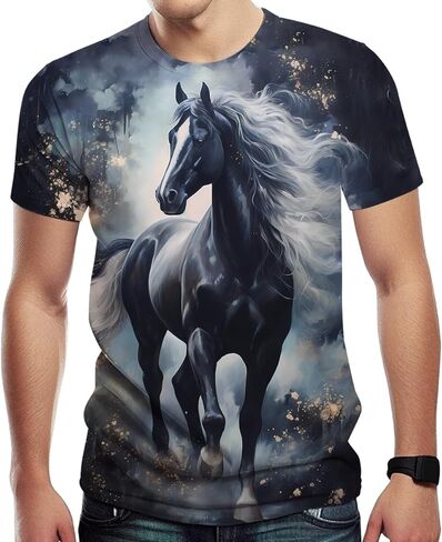 Men's Trippy 3D Horse Print Shirt T-Shirts Colorful Animal Graphic Tee Top in Saudi Arabia