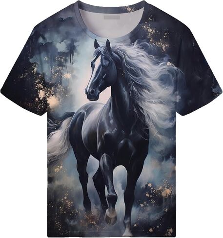 Men's Trippy 3D Horse Print Shirt T-Shirts Colorful Animal Graphic Tee Top in Saudi Arabia