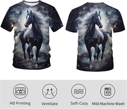Men's Trippy 3D Horse Print Shirt T-Shirts Colorful Animal Graphic Tee Top in Saudi Arabia
