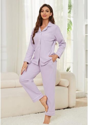 U2SKIIN Womens Button Up Pajama Sets Soft Long Sleeve Pajamas for Women Warm Flannel Knit Lounge Sets in Kuwait