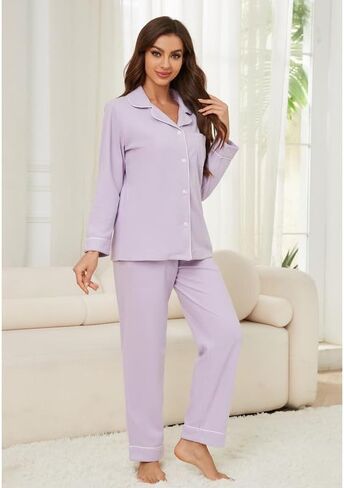 U2SKIIN Womens Button Up Pajama Sets Soft Long Sleeve Pajamas for Women Warm Flannel Knit Lounge Sets in Kuwait