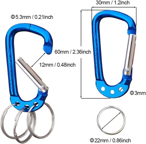 Carabiner Clip Keychain Aluminum Alloy D Shape Multifunction Clip Hook with 3 Key Rings 6 Pack in Saudi Arabia