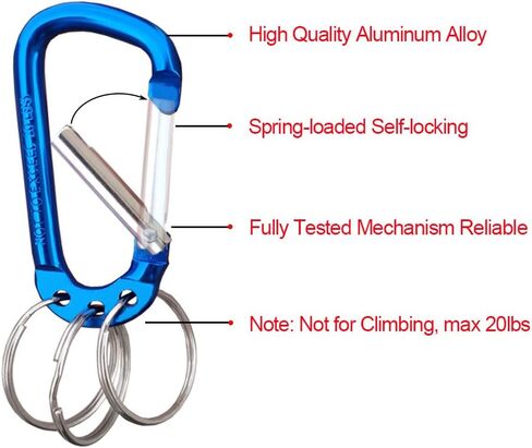 Carabiner Clip Keychain Aluminum Alloy D Shape Multifunction Clip Hook with 3 Key Rings 6 Pack in Saudi Arabia