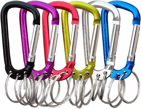 Carabiner Clip Keychain Aluminum Alloy D Shape Multifunction Clip Hook with 3 Key Rings 6 Pack in Saudi Arabia