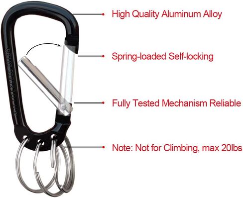 Carabiner Clip Keychain Aluminum Alloy D Shape Multifunction Clip Hook with 3 Key Rings 6 Pack in Saudi Arabia