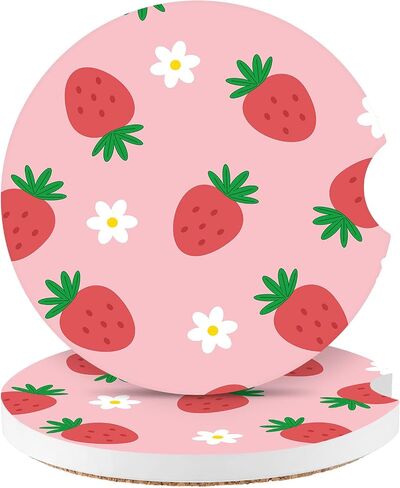Watbro Cup Holder Coaster 2 Pcs Pink Strawberry Flowers Automotive Cupholder Coaster for car Silicone Auto Red Mouth Car Interior Decorations for Women(Strawberry Floral) in Saudi Arabia