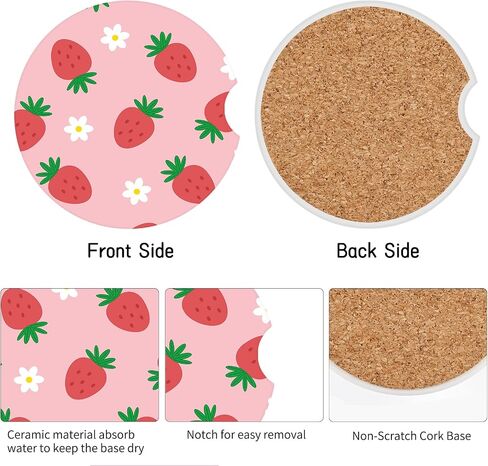 Watbro Cup Holder Coaster 2 Pcs Pink Strawberry Flowers Automotive Cupholder Coaster for car Silicone Auto Red Mouth Car Interior Decorations for Women(Strawberry Floral) in Saudi Arabia