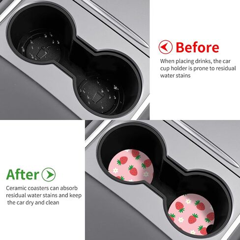 Watbro Cup Holder Coaster 2 Pcs Pink Strawberry Flowers Automotive Cupholder Coaster for car Silicone Auto Red Mouth Car Interior Decorations for Women(Strawberry Floral) in Saudi Arabia