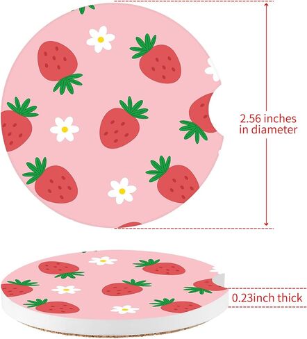 Watbro Cup Holder Coaster 2 Pcs Pink Strawberry Flowers Automotive Cupholder Coaster for car Silicone Auto Red Mouth Car Interior Decorations for Women(Strawberry Floral) in Saudi Arabia