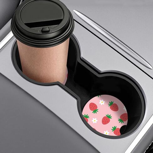 Watbro Cup Holder Coaster 2 Pcs Pink Strawberry Flowers Automotive Cupholder Coaster for car Silicone Auto Red Mouth Car Interior Decorations for Women(Strawberry Floral) in Saudi Arabia