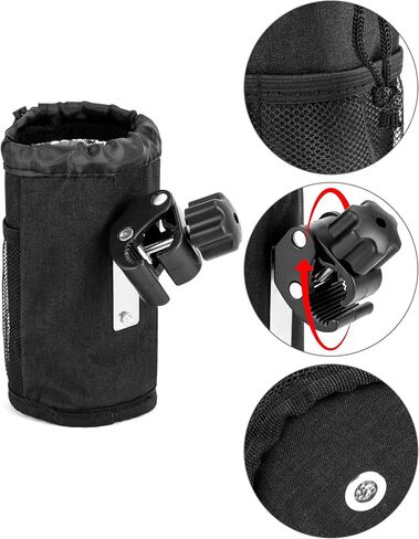 QWORK Motorcycle Cup Holder, Universal 26 Oz Bar Cup Holder, Oxford Fabric Water Bottle Holder with Alligator Clamp, for Motorcycle, ATV, Scooter, Marine Boat, Kayak, Bike, Wheelchair in Saudi Arabia