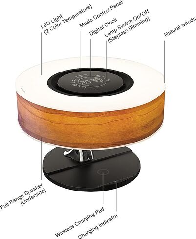 مصباح طاولة ذكي من AMPULLA Tree of Aura مع شحن لاسلكي ومكبر صوت بلوتوث مصباح منضدة قابل للتعتيم لغرفة النوم in Kuwait