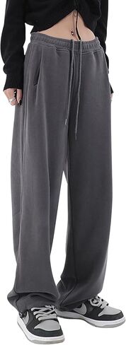 بنطلون رياضي نسائي كاجوال واسع الساق سروال يوجا فضفاض عالي الخصر للركض بنطلون رياضي بجيوب (رمادي-M) in Kuwait