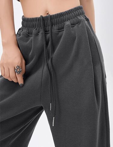 بنطلون رياضي نسائي كاجوال واسع الساق سروال يوجا فضفاض عالي الخصر للركض بنطلون رياضي بجيوب (رمادي-M) in Kuwait