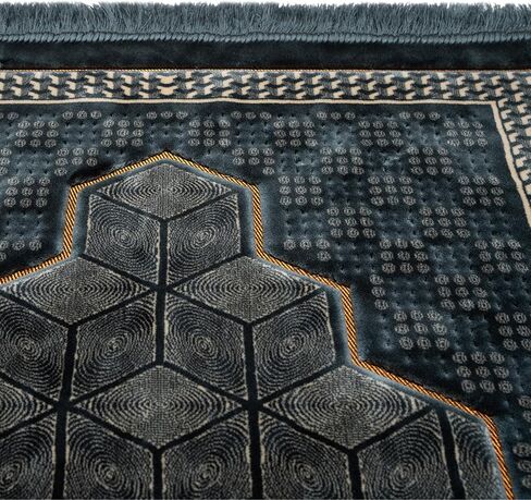 Modefa Turkish Islamic Velvet Prayer Rug - Thick Wide Soft Praying Carpet for Men & Women - Double Plush Large Janamaz - Eid & Ramadan Gift - with Kufi Beads & Car Hanger - Geometric Noor - Black in Saudi Arabia