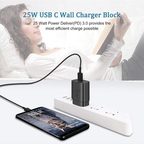 Fast Adaptive Wall Adapter 25W Charger for Samsung Galaxy Tab s8 Ultra with 4FT (1.2M) UrbanX USB C PD Charging and Data Transfer Cable - Black (US Version with Warranty) in Saudi Arabia