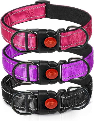 3pcs Reflective Dog Collar,Soft Neoprene Padded Breathable Nylon Pet Collar,Adjustable Nylon Pet Collars for Small Medium Large Dogs （S） in Saudi Arabia