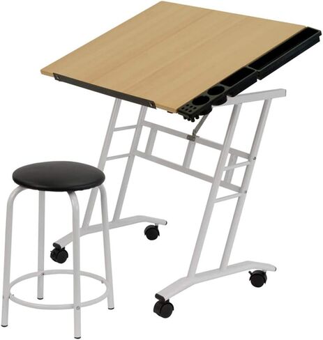 Studio Designs Deluxe Craft Station, Top Adjustable Drafting Table Craft Table Drawing Desk Hobby Table Writing Desk Studio Desk with Drawers, 36''W x 24''D, Black/White in Kuwait