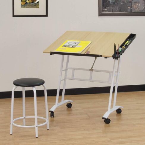 Studio Designs Deluxe Craft Station, Top Adjustable Drafting Table Craft Table Drawing Desk Hobby Table Writing Desk Studio Desk with Drawers, 36''W x 24''D, Black/White in Kuwait