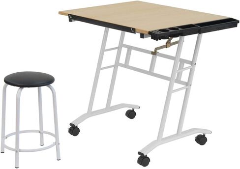 Studio Designs Deluxe Craft Station, Top Adjustable Drafting Table Craft Table Drawing Desk Hobby Table Writing Desk Studio Desk with Drawers, 36''W x 24''D, Black/White in Kuwait