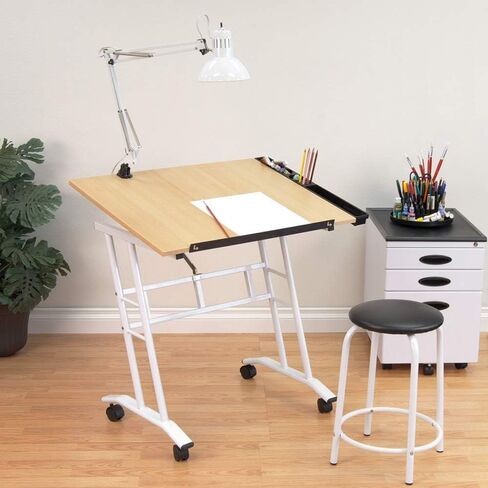 Studio Designs Deluxe Craft Station, Top Adjustable Drafting Table Craft Table Drawing Desk Hobby Table Writing Desk Studio Desk with Drawers, 36''W x 24''D, Black/White in Kuwait