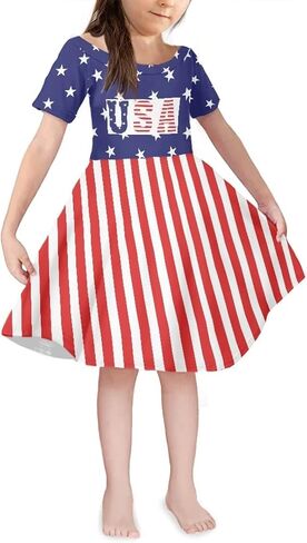 UNICEU Girls Fashion Off Shoulder Midi Dress, Knee Length, Casual Short Sleeve Swing Dress, Age 3-14 Years in Saudi Arabia