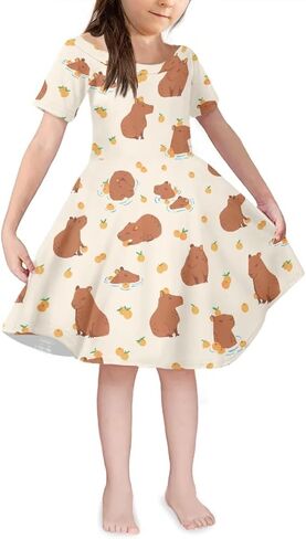UNICEU Girls Fashion Off Shoulder Midi Dress, Knee Length, Casual Short Sleeve Swing Dress, Age 3-14 Years in Saudi Arabia