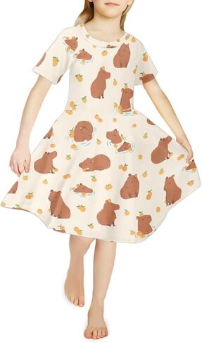 UNICEU Girls Fashion Off Shoulder Midi Dress, Knee Length, Casual Short Sleeve Swing Dress, Age 3-14 Years in Saudi Arabia