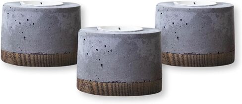 مجموعة شموع شخصية من FLIKR Fire Tealight - مجموعة حوامل شموع ذات قاعدة خشبية مكونة من 3 قطع، حوامل شموع دائرية لشموع Tealight القياسية، خرسانة أنيقة وحديثة، تتضمن شمعة Tealight in Saudi Arabia