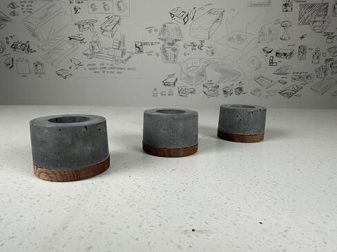 مجموعة شموع شخصية من FLIKR Fire Tealight - مجموعة حوامل شموع ذات قاعدة خشبية مكونة من 3 قطع، حوامل شموع دائرية لشموع Tealight القياسية، خرسانة أنيقة وحديثة، تتضمن شمعة Tealight in Saudi Arabia
