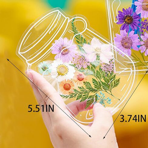 Generic 40 قطعة مجموعة إشارات مرجعية شفافة على شكل زهرة مجففة كبيرة الحجم مضغوطة على شكل زهور شفافة مجموعة ملصقات زجاجات الجرار لصناعة الإشارات المرجعية الإبداعية المضحكة in Kuwait