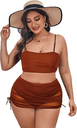 OYOANGLE Women's Plus Size 3 Piece Swimsuit High Waist Bikini Set Bathing Suit with Cover Up Skirt in Saudi Arabia