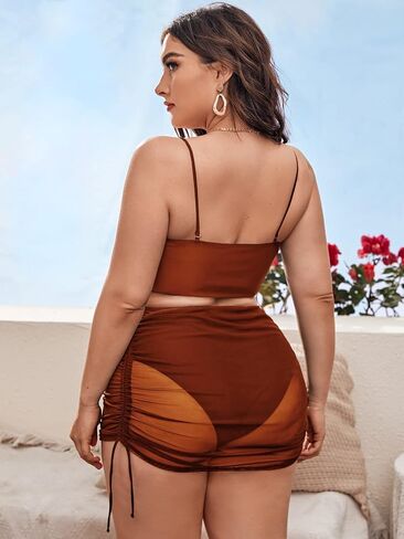 OYOANGLE Women's Plus Size 3 Piece Swimsuit High Waist Bikini Set Bathing Suit with Cover Up Skirt in Saudi Arabia