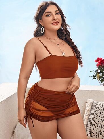 OYOANGLE Women's Plus Size 3 Piece Swimsuit High Waist Bikini Set Bathing Suit with Cover Up Skirt in Saudi Arabia