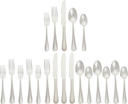 Amazon Basics 20-Piece Stainless Steel Flatware Set with Pearled Edge, Service for 4, Silver in Saudi Arabia