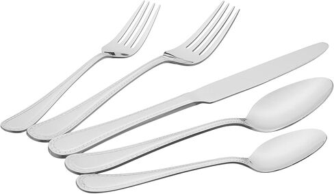 Amazon Basics 20-Piece Stainless Steel Flatware Set with Pearled Edge, Service for 4, Silver in Saudi Arabia