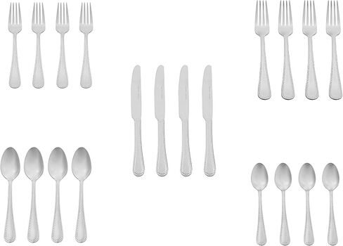 Amazon Basics 20-Piece Stainless Steel Flatware Set with Pearled Edge, Service for 4, Silver in Saudi Arabia