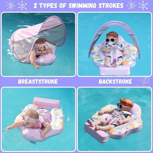GENTEACO أحدث Mambobaby Baby Swim Float مع مظلة غير قابلة للنفخ لحمام السباحة للرضع مع ذيل 3-24 شهرًا تجنب الوجه الصلب والمواد الصديقة للبشرة للأطفال الصغار الأولاد والبنات in Kuwait