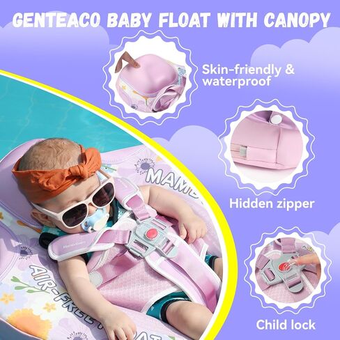 GENTEACO أحدث Mambobaby Baby Swim Float مع مظلة غير قابلة للنفخ لحمام السباحة للرضع مع ذيل 3-24 شهرًا تجنب الوجه الصلب والمواد الصديقة للبشرة للأطفال الصغار الأولاد والبنات in Kuwait